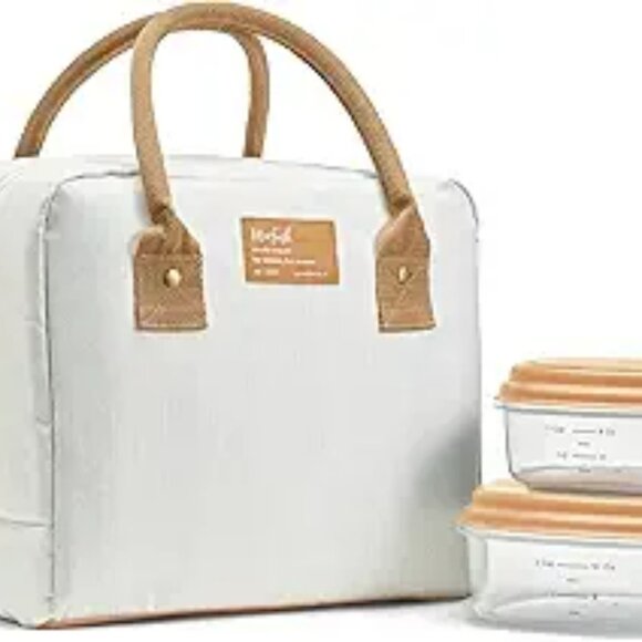 Insulated Lunch Bag for Women Large Leakproof Work Tote with Containers Ivory Wo - Picture 7 of 7